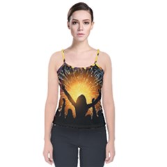 Celebration Night Sky With Fireworks In Various Colors Velvet Spaghetti Strap Top by Sapixe