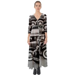 Vehicle Car Transportation Vintage Button Up Boho Maxi Dress by Nexatart