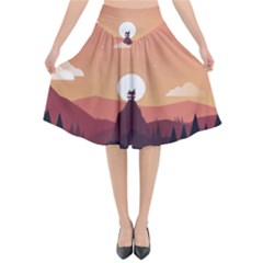 Design Art Hill Hut Landscape Flared Midi Skirt by Nexatart