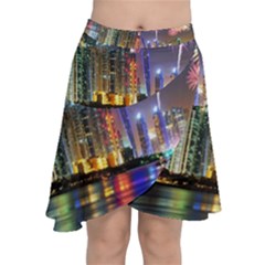 Dubai City At Night Christmas Holidays Fireworks In The Sky Skyscrapers United Arab Emirates Chiffon Wrap by Sapixe
