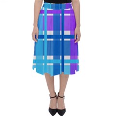 Gingham Pattern Blue Purple Shades Folding Skater Skirt by Sapixe