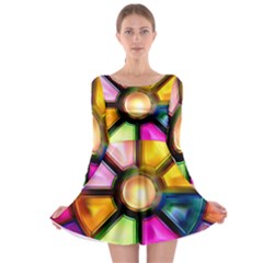 Glass Colorful Stained Glass Long Sleeve Skater Dress by Sapixe