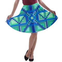 Grid Geometric Pattern Colorful A-line Skater Skirt by Sapixe