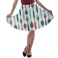Spoon Fork Knife Pattern A-line Skater Skirt by Sapixe