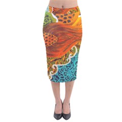 The Beautiful Of Art Indonesian Batik Pattern Velvet Midi Pencil Skirt by Sapixe