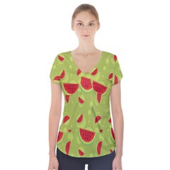 Watermelon Fruit Patterns Short Sleeve Front Detail Top by Sapixe