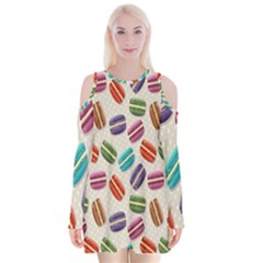 Macaron Macaroon Stylized Macaron Velvet Long Sleeve Shoulder Cutout Dress by Sapixe