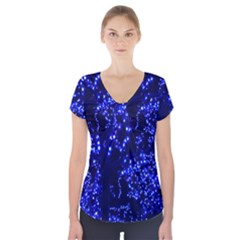 Lights Blue Tree Night Glow Short Sleeve Front Detail Top by Sapixe
