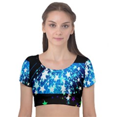 Star Abstract Background Pattern Velvet Short Sleeve Crop Top  by Sapixe