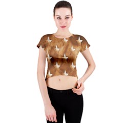 Stars Brown Background Shiny Crew Neck Crop Top by Sapixe