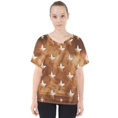 Stars Brown Background Shiny V-neck Dolman Drape Top by Sapixe