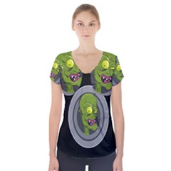 Zombie Pictured Illustration Short Sleeve Front Detail Top by Sapixe