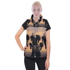 Horses Sunset Photoshop Graphics Women s Button Up Vest by Sapixe
