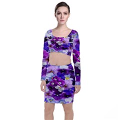 Graphic Background Pansy Easter Long Sleeve Crop Top & Bodycon Skirt Set by Sapixe