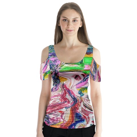 Budha Denied The Shine Of The World Butterfly Sleeve Cutout Tee  by bestdesignintheworld
