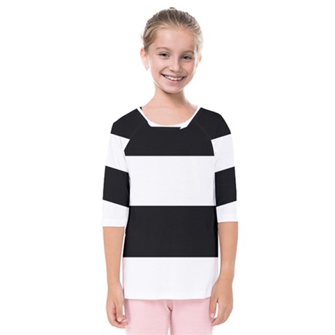 Black And White Striped Pattern Stripes Horizontal Kids  Quarter Sleeve Raglan Tee by yoursparklingshop