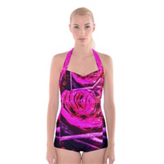 Calligraphy 2 Boyleg Halter Swimsuit  by bestdesignintheworld
