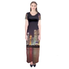 Building Skyline City Cityscape Short Sleeve Maxi Dress by Simbadda