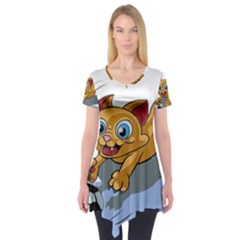 Cat Ball Play Funny Game Playing Short Sleeve Tunic  by Nexatart