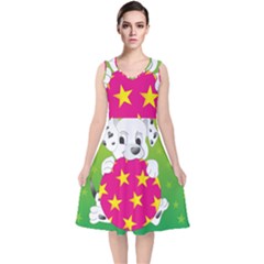Dalmatians Dog Puppy Animal Pet V-neck Midi Sleeveless Dress  by Nexatart