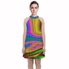 Colorful Waves Velvet Halter Neckline Dress  by LoolyElzayat