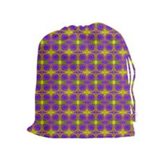 Purple Yellow Swirl Pattern Drawstring Pouches (extra Large) by BrightVibesDesign