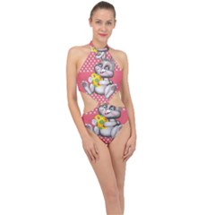 Illustration Rabbit Easter Halter Side Cut Swimsuit by Sapixe