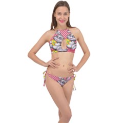 Illustration Rabbit Easter Cross Front Halter Bikini Set by Sapixe