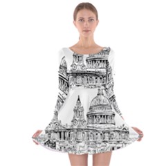 Line Art Architecture Church Long Sleeve Skater Dress by Sapixe