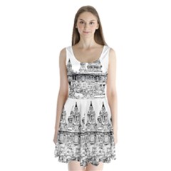 Line Art Architecture Church Split Back Mini Dress  by Sapixe