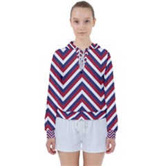 United States Red White And Blue American Jumbo Chevron Stripes Women s Tie Up Sweat by PodArtist