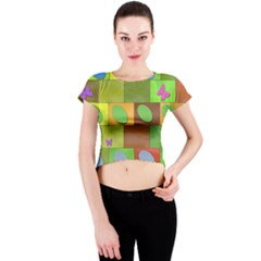 Easter Egg Happy Easter Colorful Crew Neck Crop Top by Sapixe