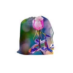 Pink Rose Flower Drawstring Pouches (medium)  by FunnyCow