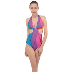 Abstract Background Colorful Strips Halter Front Plunge Swimsuit by Nexatart