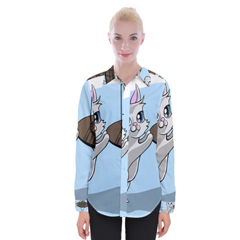 Cat Bird Cage Hunt Hunting Pet Womens Long Sleeve Shirt by Sapixe