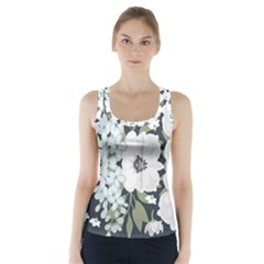 White Vintage Florals Racer Back Sports Top by flipstylezfashionsLLC