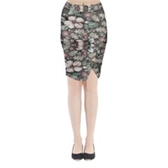 Seamless Pink Green And White Florals Peach Midi Wrap Pencil Skirt by flipstylezfashionsLLC