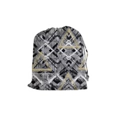 Retro Black And White Gold Design By Kiekiestrickland Drawstring Pouches (medium)  by flipstylezfashionsLLC