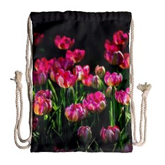 Pink Tulips Dark Background Drawstring Bag (large) by FunnyCow