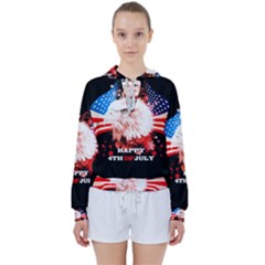 Independence Day, Eagle With Usa Flag Women s Tie Up Sweat by FantasyWorld7