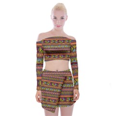 Traditional Africa Border Wallpaper Pattern Colored 2 Off Shoulder Top With Mini Skirt Set by EDDArt