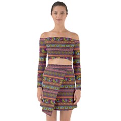 Traditional Africa Border Wallpaper Pattern Colored 2 Off Shoulder Top With Skirt Set by EDDArt