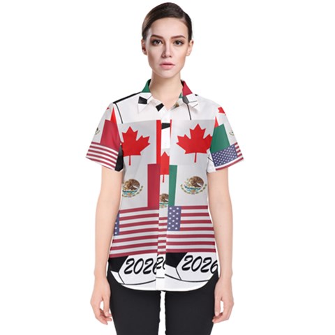 United Football Championship Hosting 2026 Soccer Ball Logo Canada Mexico Usa Women s Short Sleeve Shirt by yoursparklingshop