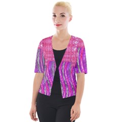 Pink And Purple Shimmer Design By Flipstylez Designs Cropped Button Cardigan by flipstylezfashionsLLC