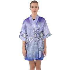 Wonderful Butterlies With Flowers Quarter Sleeve Kimono Robe by FantasyWorld7