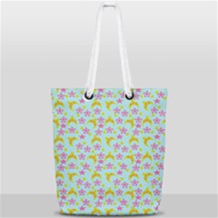 Blue Star Yellow Hats Full Print Rope Handle Tote (small) by snowwhitegirl
