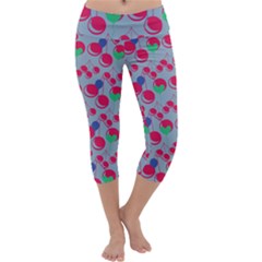 Bubblegum Cherry Blue Capri Yoga Leggings by snowwhitegirl