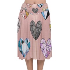 Gem Hearts And Rose Gold Velvet Flared Midi Skirt by NouveauDesign