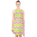 Zigzag Chevron Pattern Green Pink Halter Collar Waist Tie Chiffon Dress View1