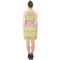 Zigzag Chevron Pattern Green Pink Halter Collar Waist Tie Chiffon Dress View2
